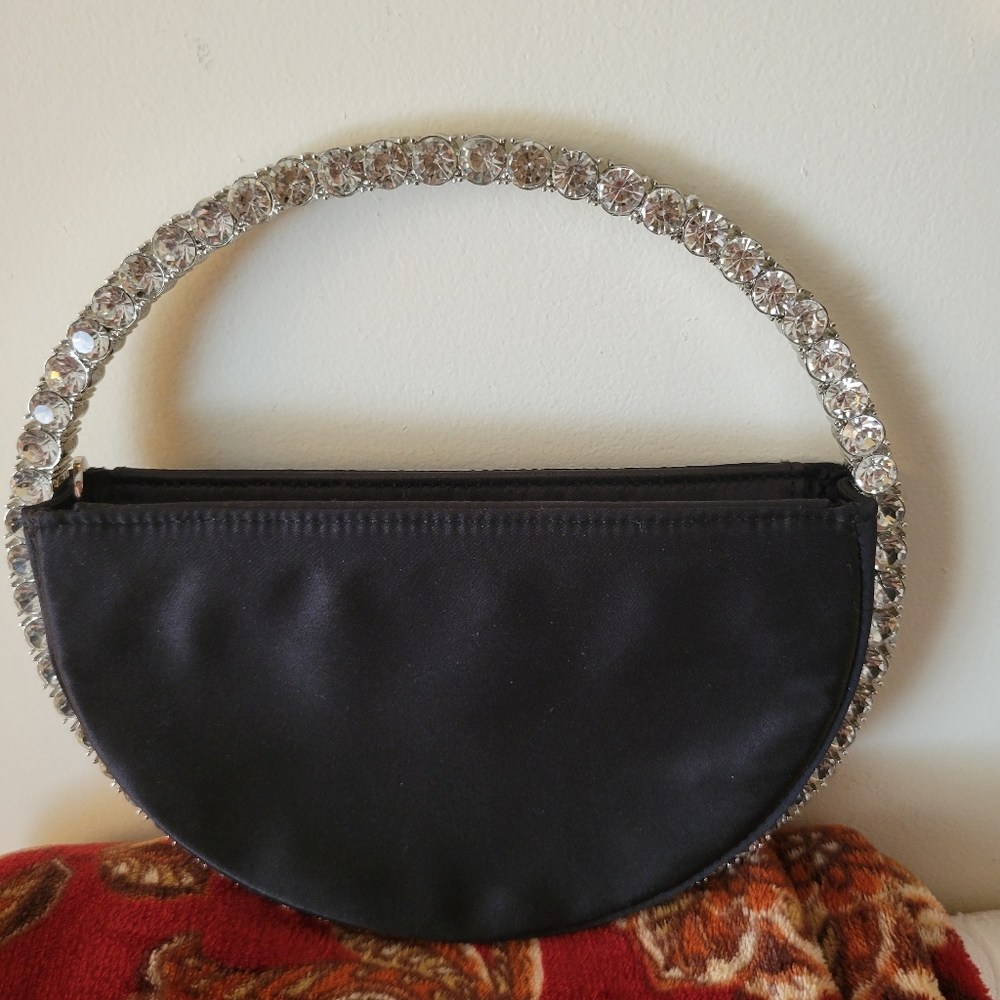 Elegant Black Handbag with Crystal Handle